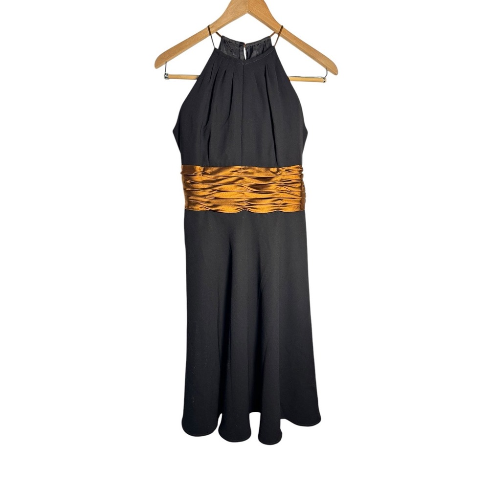 London Times Halter Top Fit & Flare Dress Black Brown Fancy Knee‎ Length Size 6